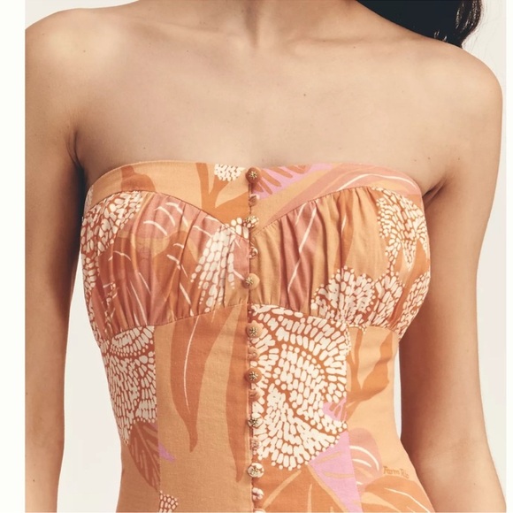 NWT Farm Rio Linen Blend Strapless Drop-Waist Dress - Size XL - Picture 4 of 11